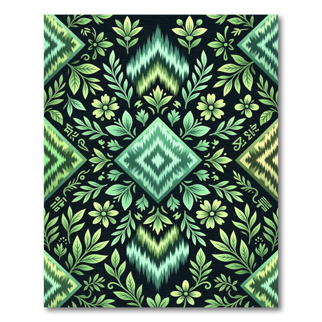 Green Floral Zigzag Ikat Rug