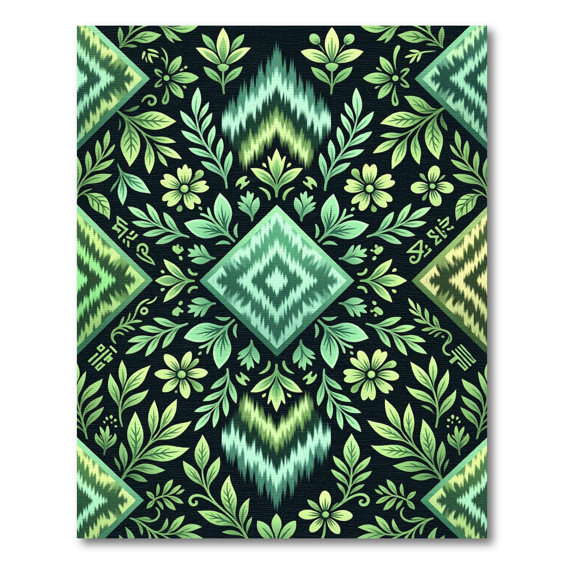 Green Floral Zigzag Ikat Rug