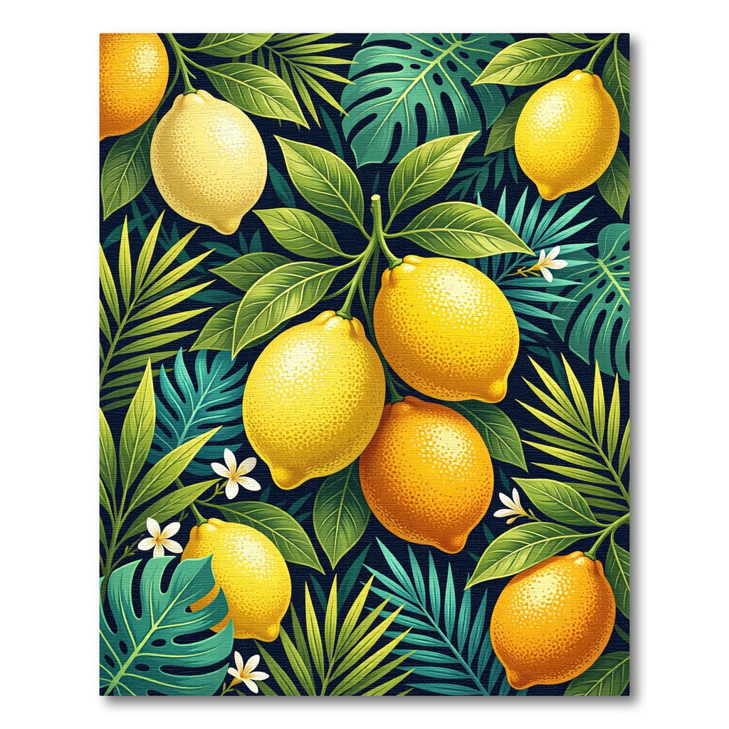 Lush Yellow Lemon and Tropical Foliage Rug
