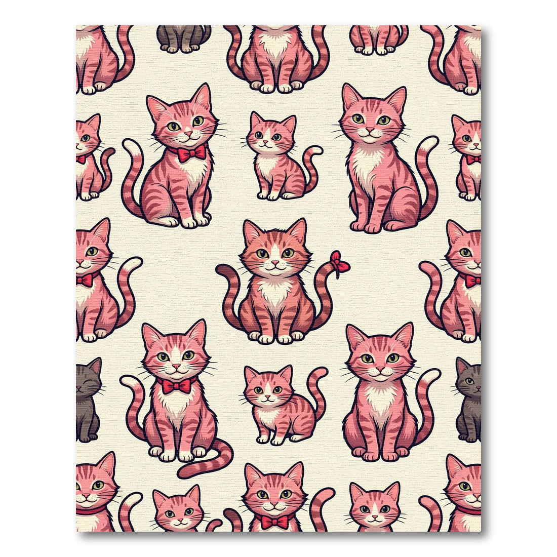 Cute Pink Tabby Cat Cartoon Repeat Rug