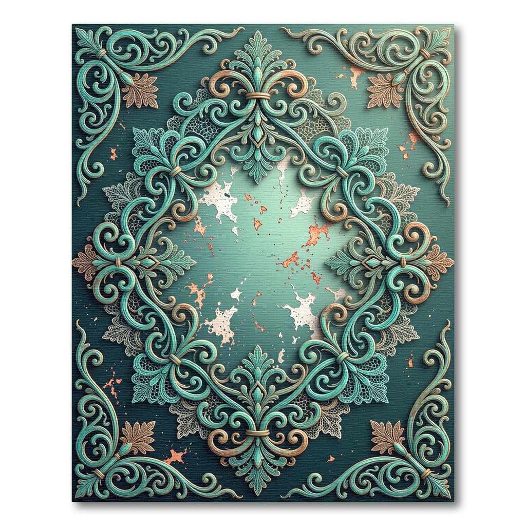 Elegant Teal Baroque Damask Scroll Rug
