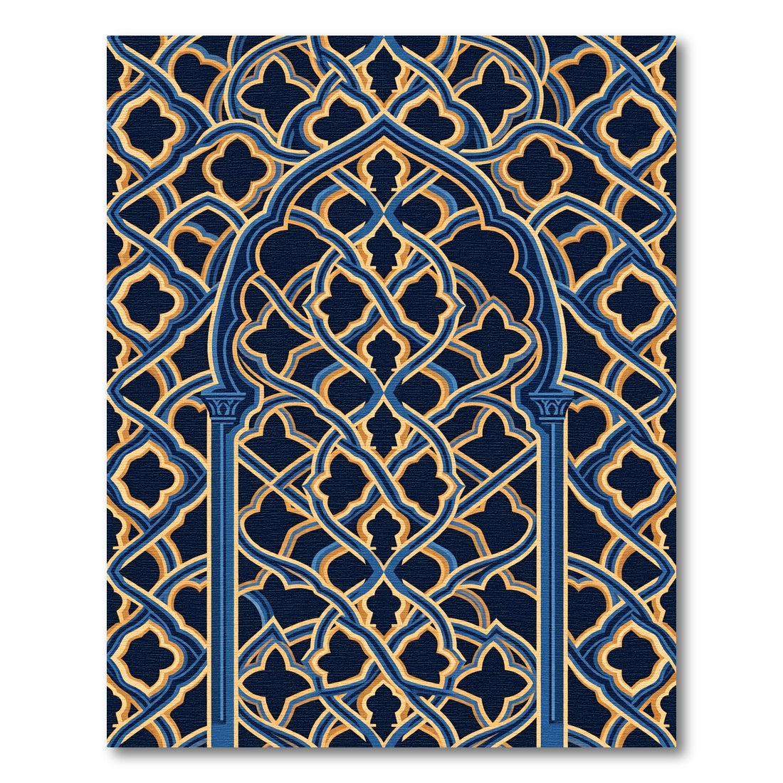 Navy and Gold Entwined Arch Geometry Rug