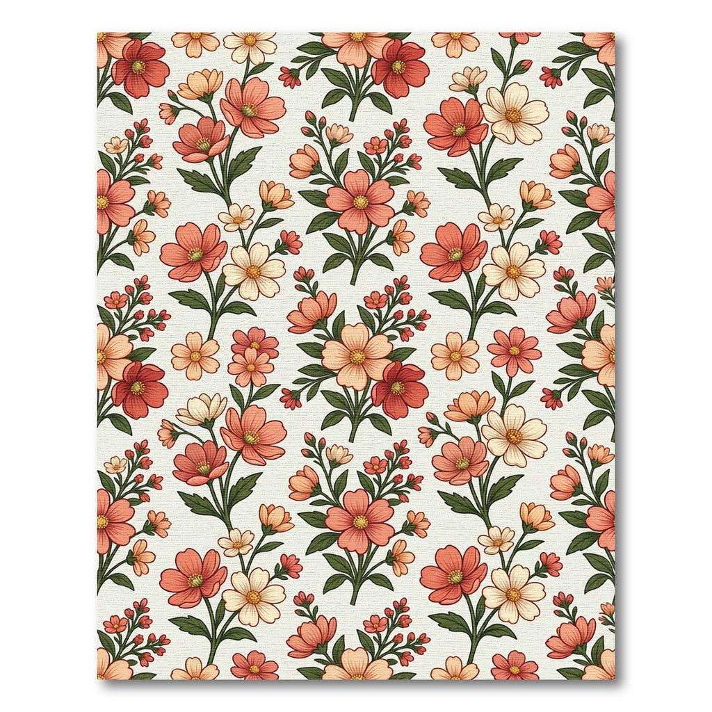 Coral Peach Blossom Sprigs Repeating Rug