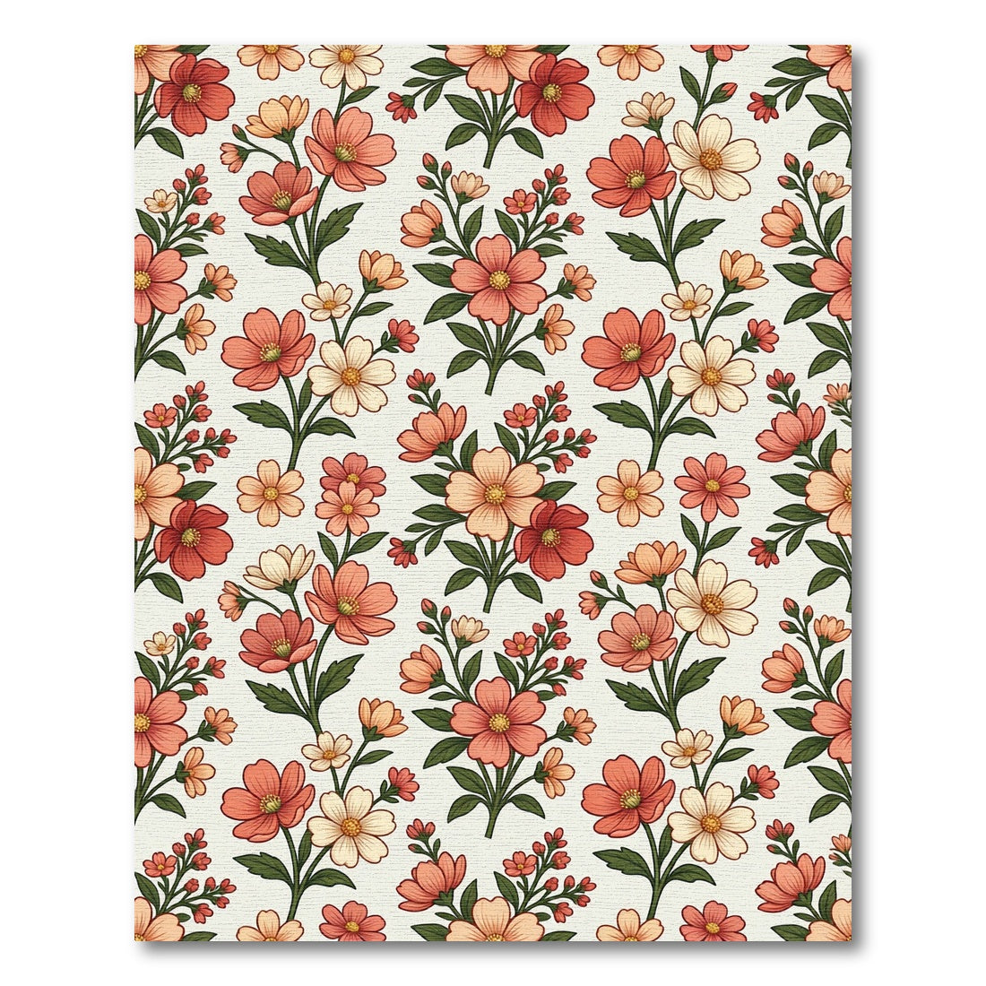 Coral Peach Blossom Sprigs Repeating Rug