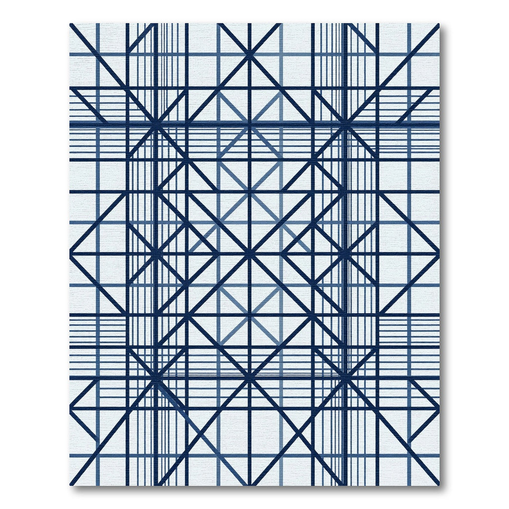 Deep Blue Geometric Grid Composition Rug