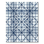 Deep Blue Geometric Grid Composition Rug