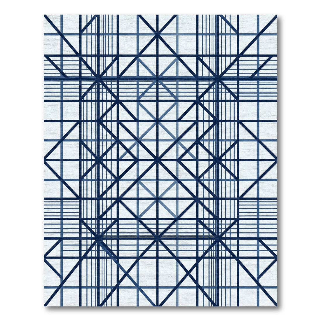 Deep Blue Geometric Grid Composition Rug