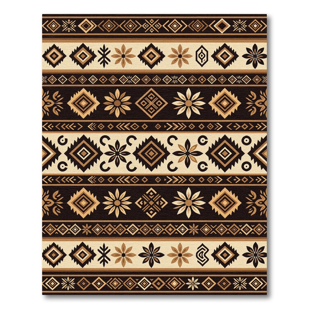 Earthy Brown Tribal Geometric Diamond Striped Rug