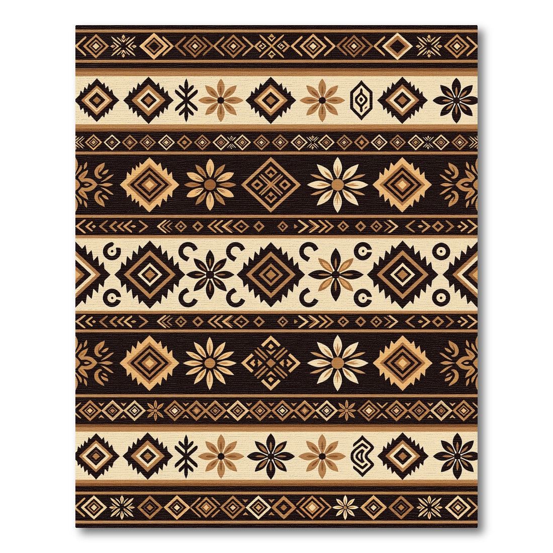 Earthy Brown Tribal Geometric Diamond Striped Rug