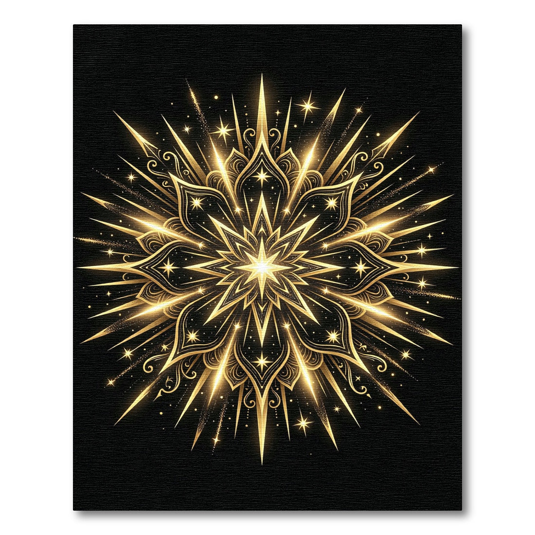 Radiant Golden Celestial Starburst Mandala Rug