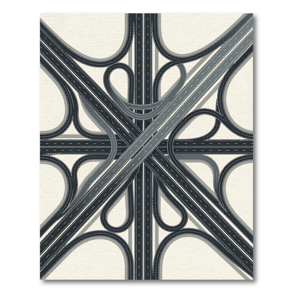 Modern Monochrome Abstract Highway Interchange Rug