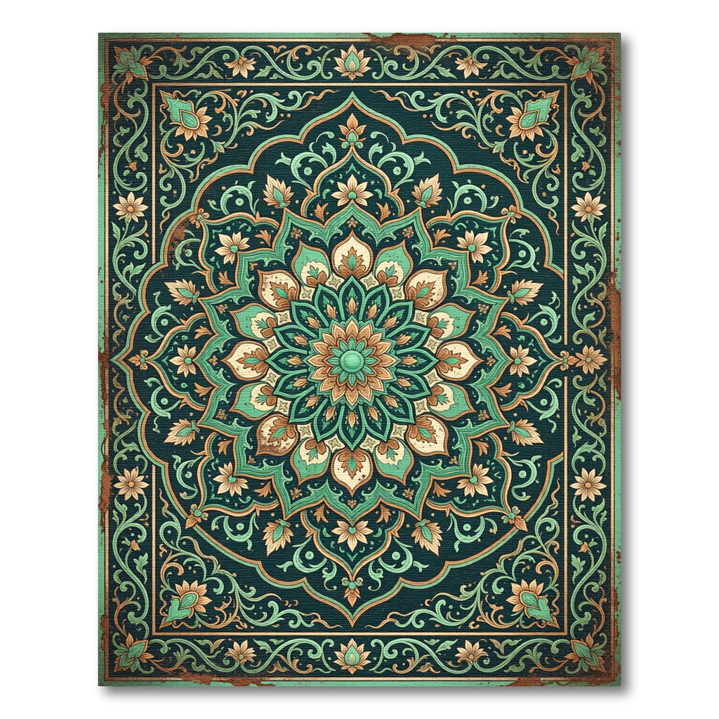 Emerald Green Floral Mandala Medallion Rug