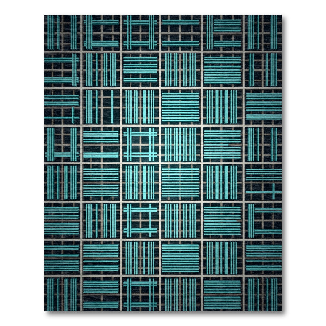 Teal Grid Geometric Weave Rug