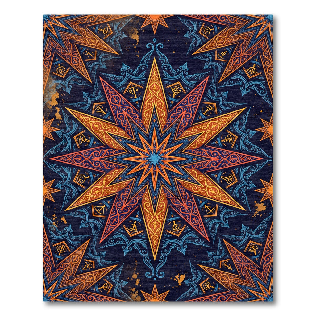 Radiant Golden Celestial Star Mandala Rug