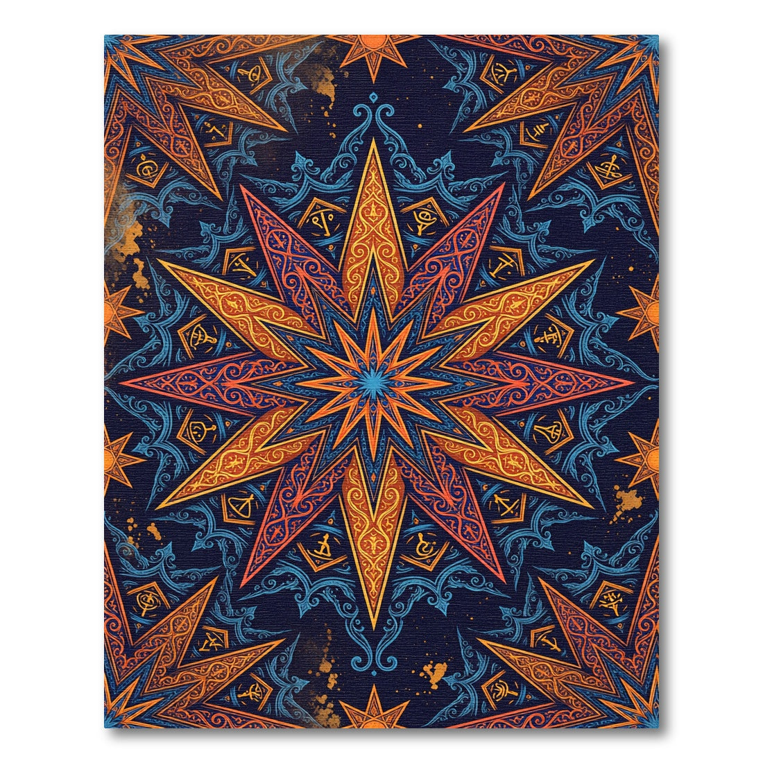 Radiant Golden Celestial Star Mandala Rug
