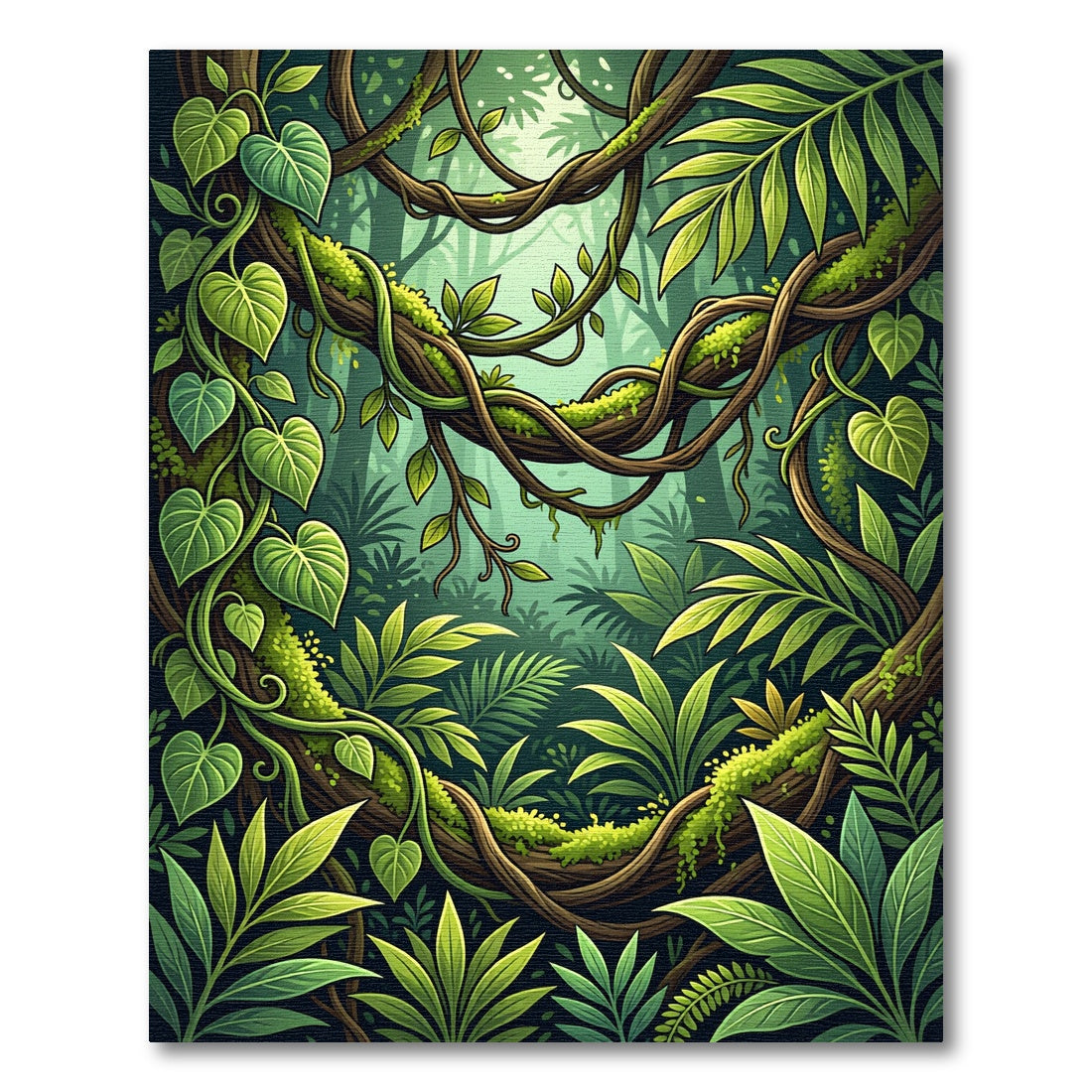 Lush Green Tropical Foliage Jungle View Rug