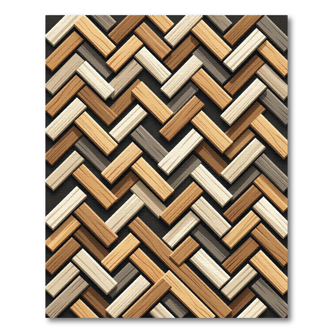 Herringbone Wood Tonality Geometric Parquet Surface Rug