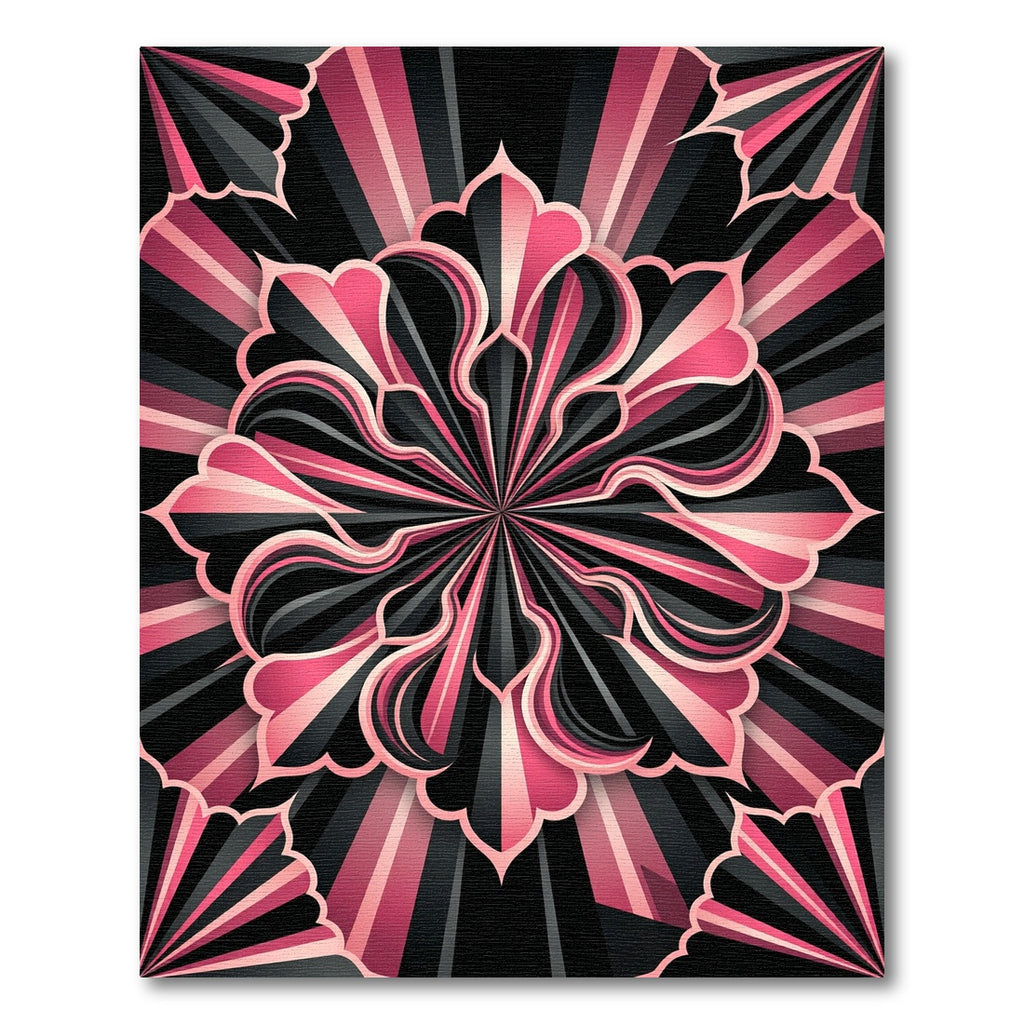 Modern Black and Pink Floral Medallion Rug