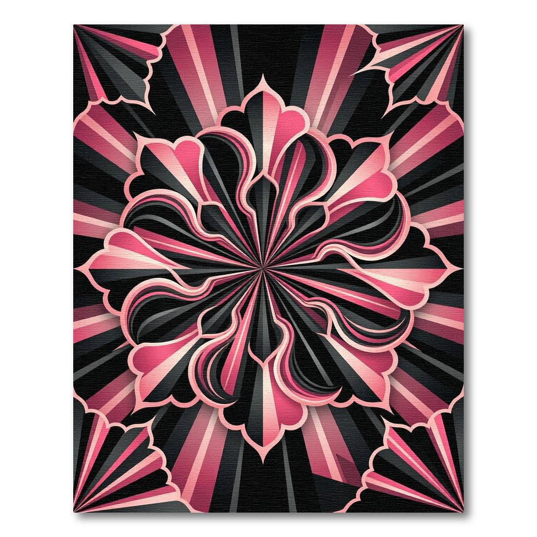 Modern Black and Pink Floral Medallion Rug