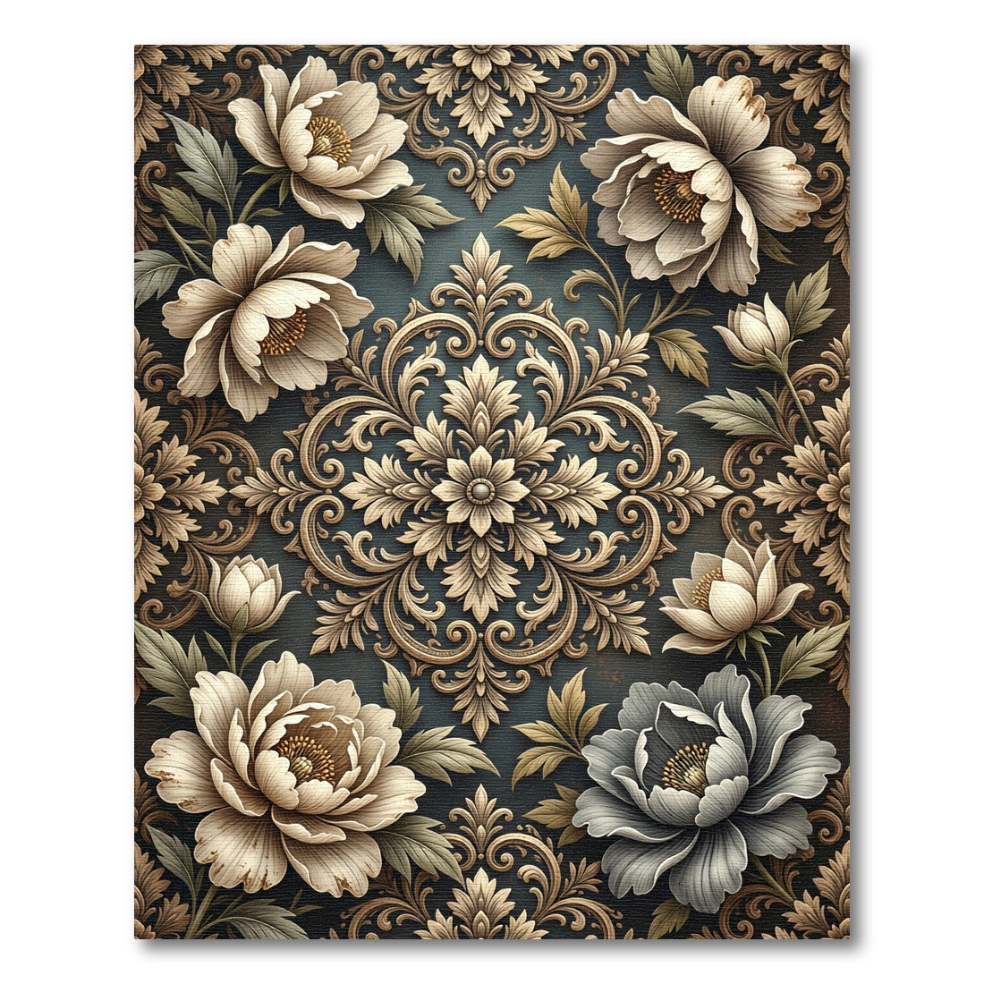 Antique Cream Floral Damask Rug