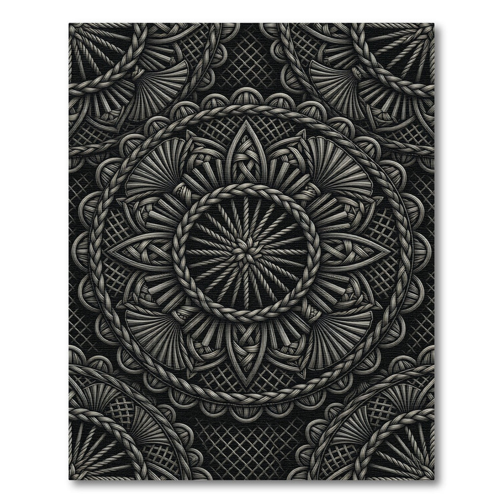 Intricate Black Silver Celtic Knot Mandalas Rug