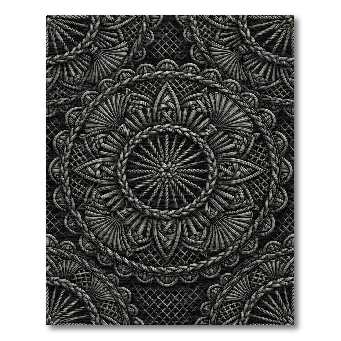 Intricate Black Silver Celtic Knot Mandalas Rug