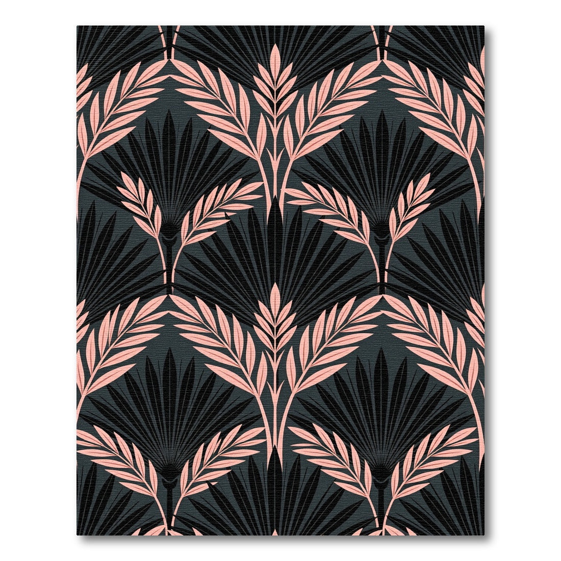 Art Deco Blush Palm Black Foliage Rug