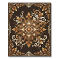 Ornate Golden Floral Medallion Chocolate Background Rug