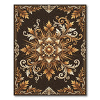 Ornate Golden Floral Medallion Chocolate Background Rug