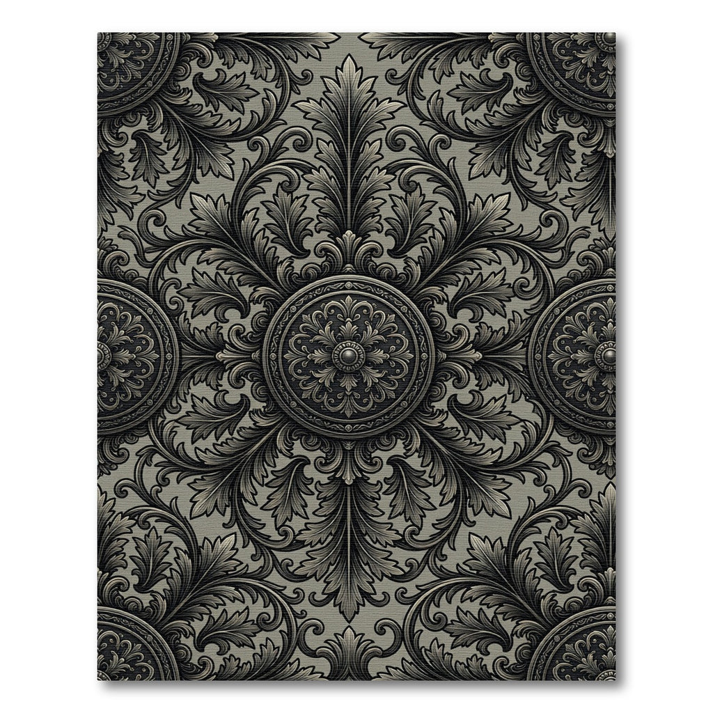Antique Charcoal Acanthus Scroll Medallion Rug