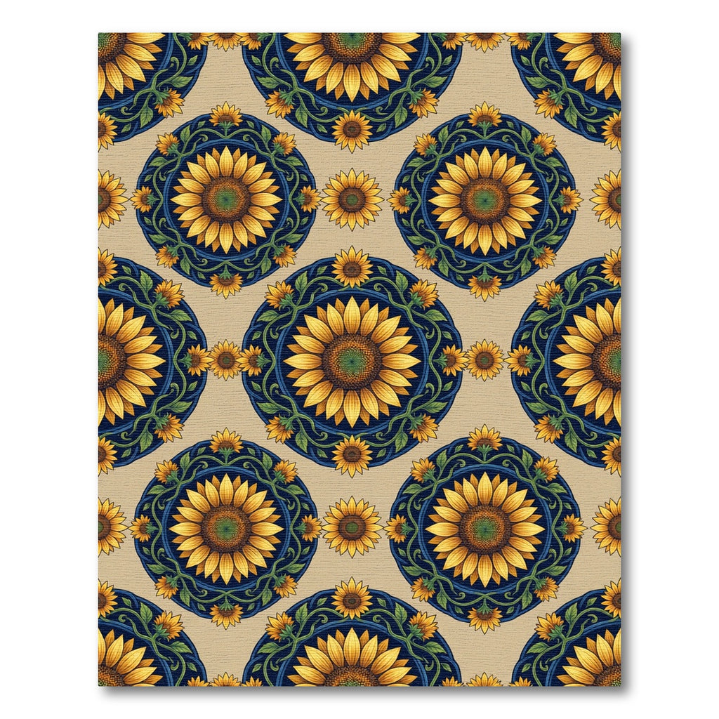 Golden Sunflower Medallion on Navy Rug