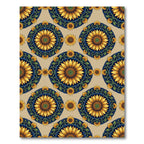 Golden Sunflower Medallion on Navy Rug