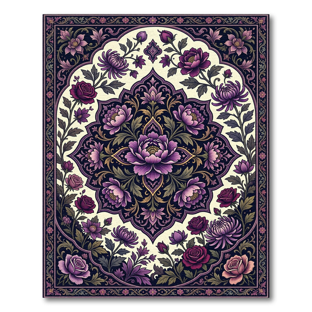 Elegant Violet Floral Medallion Tapestry Rug