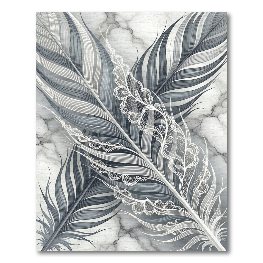 Lace Feather Marble Monochrome Art Rug