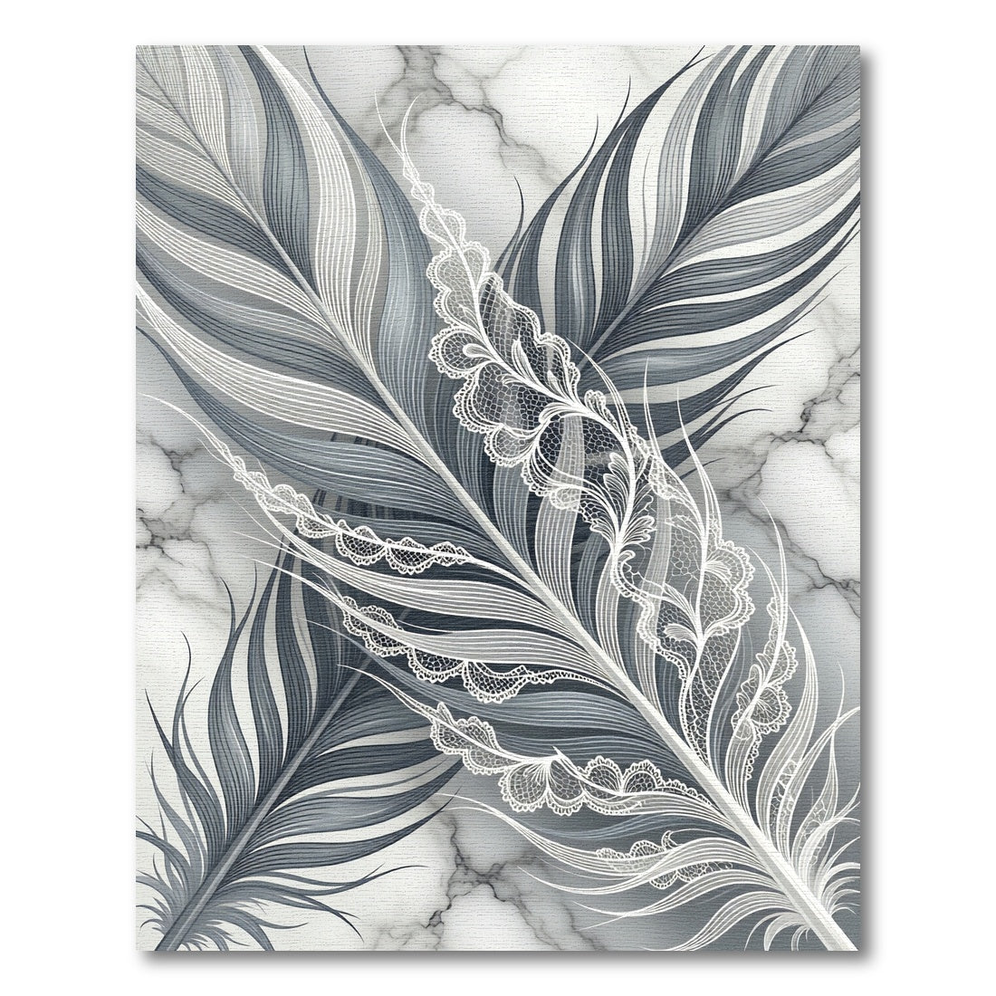Lace Feather Marble Monochrome Art Rug