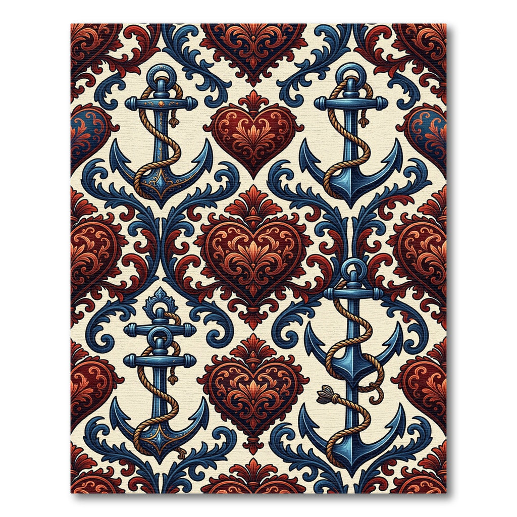 Ornate Scarlet Anchor Heart Filigree Rug