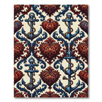 Ornate Scarlet Anchor Heart Filigree Rug
