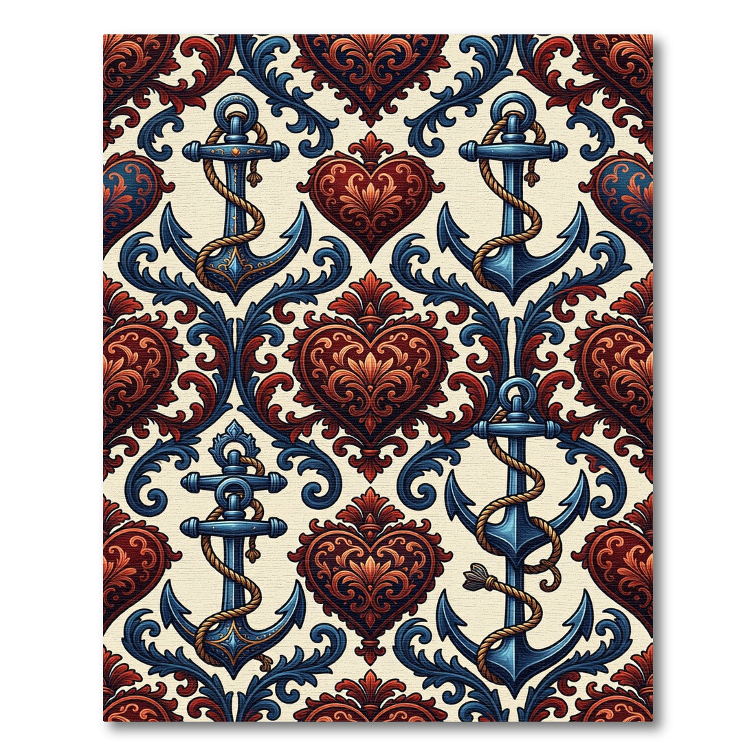 Ornate Scarlet Anchor Heart Filigree Rug
