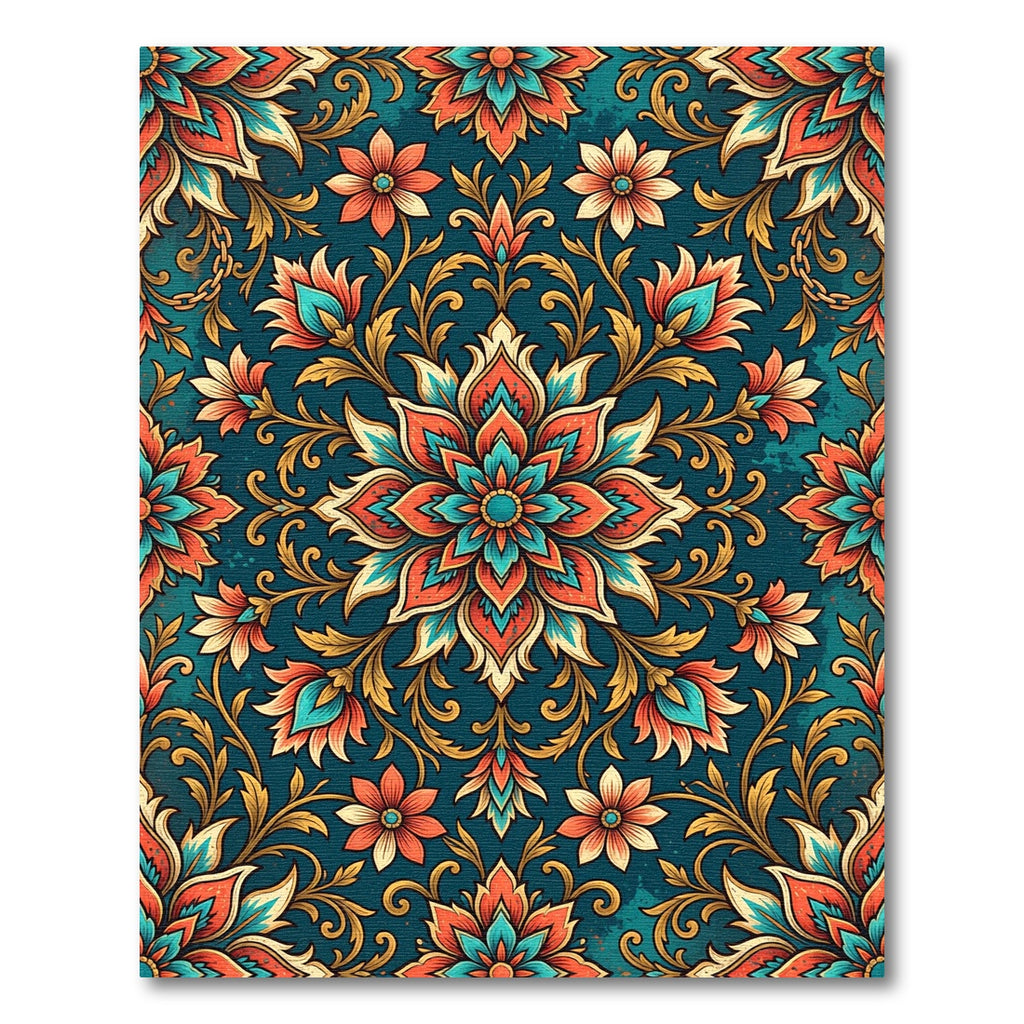 Vibrant Teal Floral Medallion Illustration Rug