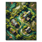 Earthy Green Aerial Farmstead Landscape Rug