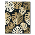 Elegant Golden Monstera Leaf Botanical Rug