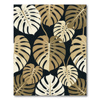 Elegant Golden Monstera Leaf Botanical Rug