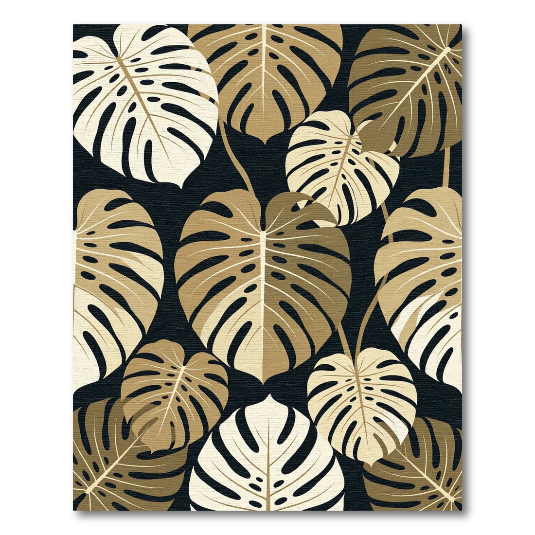 Elegant Golden Monstera Leaf Botanical Rug