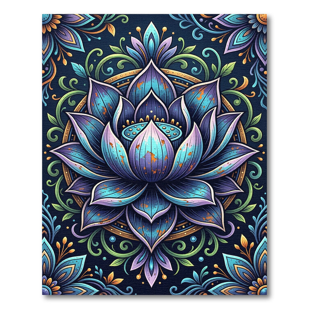 Vibrant Blue Lotus Mandala Rug