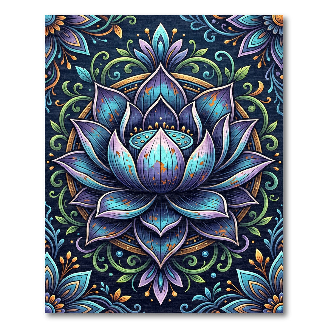 Vibrant Blue Lotus Mandala Rug