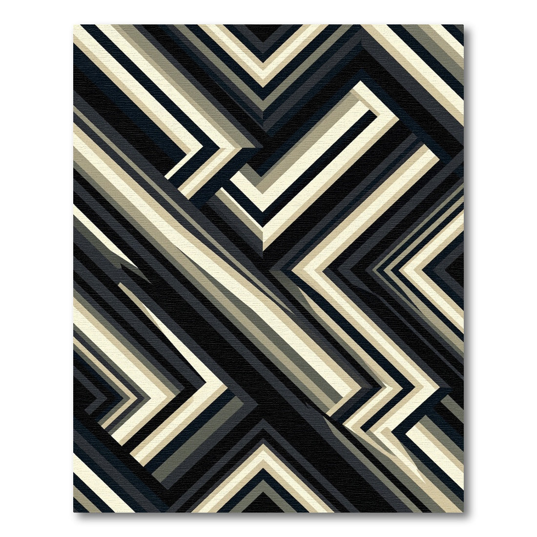 Geometric Monochrome Striped Chevron Rug