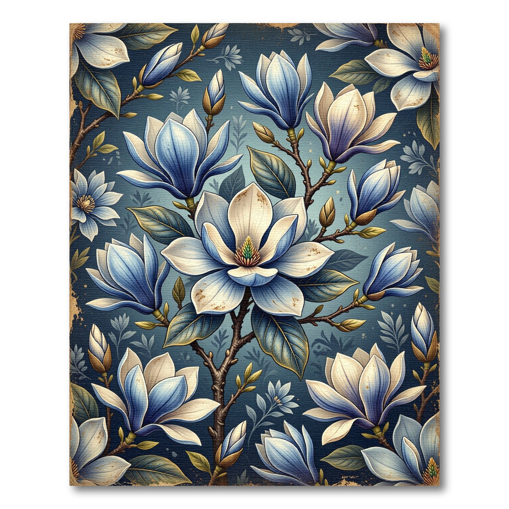 Blue White Magnolia Floral Branches Rug