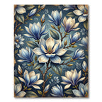 Blue White Magnolia Floral Branches Rug