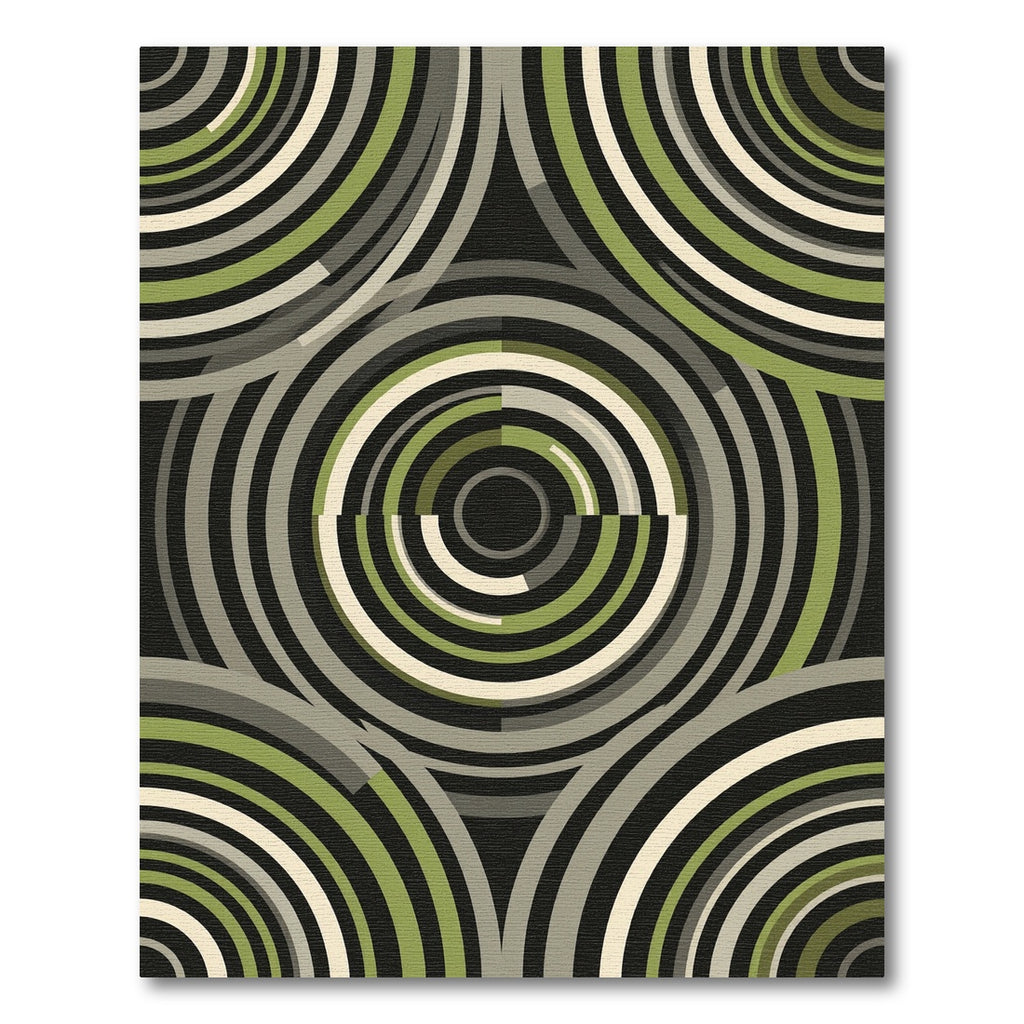 Modern Circular Olive and Charcoal Geometric Rug