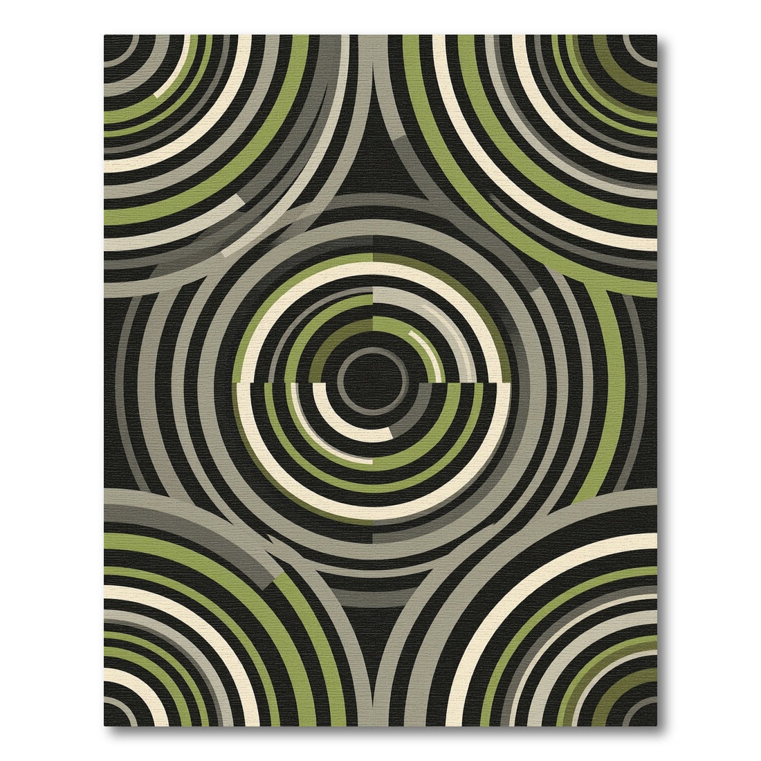 Modern Circular Olive and Charcoal Geometric Rug
